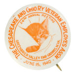 RARE SINGLE DAY 1940 BUTTON SHOWING CHESSIE CAT TRADEMARK.