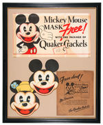 MICKEY & MINNIE MOUSE PREMIUM MASKS FRAMED DISPLAY WITH RARE STORE SIGN.
