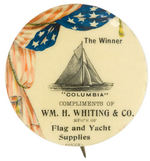 RARE BUTTON SHOWING AMERICA'S CUP YACHT "COLUMBIA" WITH "THE WINNER" TITLE.