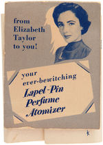 ELIZABETH TAYLOR LAPEL-PIN PERFUME ATOMIZER BOXED PREMIUM.
