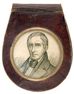 WILLIAM HENRY HARRISON 1840 LEATHER PURSE WITH PORTRAIT UNDER GLASS.