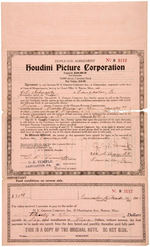HARRY HOUDINI SIGNED "HOUDINI PICTURE CORPORATION" STOCK CERTIFICATE.