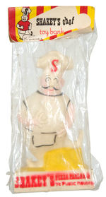 “SHAKEY’S PIZZA PARLOR/SHAKEY’S CHEF TOY BANK” IN BAG.