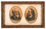 "BENJAMIN HARRISON - WHITELAW REID" FRAMED 1892 COLOR PORTRAITS.