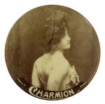 "CHARMION" VAUDEVILLE STRONG LADY AND TRAPEZE ARTIST REAL PHOTO BUTTON.