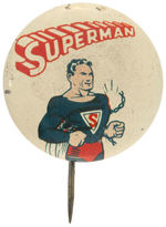 “SUPERMAN” EARLY ACTION COMICS BUTTON FROM 1942 AND FEATURING 3-D TEXT LOGO.