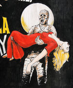 "ALL NIGHT SPOOK SHOW" ART SIGN FEATURING DRACULA, FRANKENSTEIN & MUMMY.