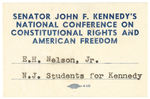SENATOR JOHN F. KENNEDY’S 1960 CONFERENCE NAME BADGE.