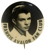 "FRANKIE AVALON FAN CLUB" REAL PHOTO 1950s BUTTON.