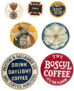 SEVEN EARLY COFFEE ADVERTISING BUTTONS.