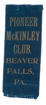McKINLEY 1896 BEAVER FALLS, PA. RIBBON TRIO.