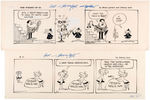 “B.C.” AND “THE WIZARD OF ID” DAILY COMIC STRIP ORIGINAL ART PAIR WITH JOHNNY HART LETTER.