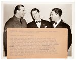 1942 BASEBALL WRITERS AWARDS NEWS SERVICE PHOTO W/HOF'ERS DiMAGGIO/GREENBERG/OTT.