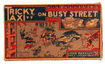 “MARX TRICKY TAXI ON BUSY STREET” BOXED TOY WITH TWO WIND-UP TAXIS.
