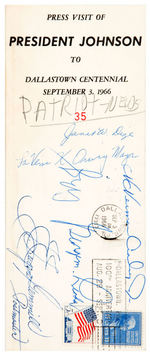 "LBJ" AUTOGRAPHED PRESS PASS AND RELATED ITEMS FOR DALLASTOWN, PA. CENTENNIAL 1966.