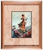 WILLIAM ROBINSON LEIGH NATIVE AMERICAN MAIDEN BY LAKE FRAMED FULL COLOR ORIGINAL ART.