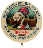 OUTSTANDING WWI BUTTON WITH BRITISH BULLDOG BITING THE NECK OF GERMAN DACHSHUND.
