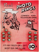 “REAL PHOTO RINGS OF COWBOY AND TELEVISION STARS” FULL STORE DISPLAY CARD.