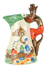 THREE LITTLE PIGS LARGE AND ELABORATE WADE HEATH CERAMIC PITCHER.