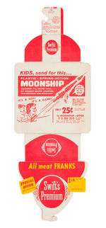 “SWIFT’S FRANKS MOONSHIP” PREMIUM ON STORE DISPLAY CARD TWO PIECE LOT.