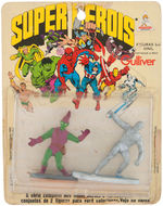 MARVEL "SUPER HEROES" GULLIVER GREEN GOBLIN & SILVER SURFER FIGURES ON CARD.