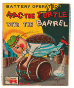 "MAC - THE TURTLE WITH THE BARREL" BOXED BATTERY-OPERATED TOY.