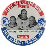 "FIRST MEN ON THE MOON" LARGE BUTTON PAIR.