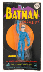 "BATMAN BEND-A-BITTY RIDDLER" BLUE VARIANT BENDEE TOY ON CARD.