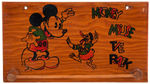 MICKEY MOUSE WOOD TIE RACK AND FOLK ART PLAQUES.