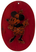 MICKEY MOUSE WOOD TIE RACK AND FOLK ART PLAQUES.