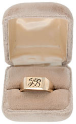 ACTOR JOHN BARRYMORE PERSONALLY OWNED MONOGRAMMED 14 KARAT GOLD RING IN BOX.