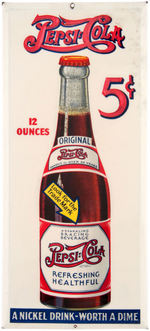 "PEPSI-COLA" CELLULOID OVER TIN ADVERTISING SIGN.