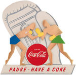 "DRINK COCA-COLA" SPORTS-THEMED ADVERTISING SIGN SET.