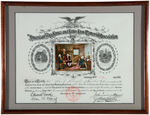 “AMERICAN FLAG HOUSE AND BETSY ROSS MEMORIAL ASSOCIATION” 1899 FRAMED CONTRIBUTORS CERTIFICATE.