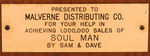 SAM & DAVE "SOUL MAN" GOLD RECORD AWARD PRESENTED TO DISTRIBUTOR.