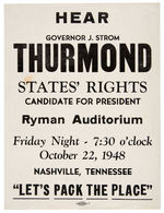 THURMOND STATES RIGHTS 1948 NASHVILLE SPEECH SMALL POSTER.