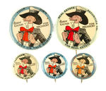 "ANDY GUMP FOR PRESIDENT" FIVE SCARCE 1924 BUTTONS.
