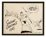 JOE SHUSTER SUPERMAN CHRISTMAS CARD ORIGINAL  ART.