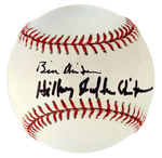 BILL CLINTON/HILLARY RODHAM CLINTON SIGNED MAJOR LEAGUE BASEBALL.
