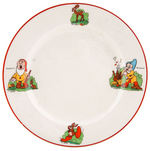 SNOW WHITE AND THE SEVEN DWARFS PLATE & CANDY PACKAGE PAIR WITH DWARF BISQUES.