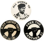 THREE SCARCE BLACK PANTHER BUTTONS BOBBY SEALE, "SEIZE THE TIME" AND "FREE THE PANTHER 21".