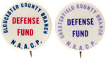 PAIR OF "DEFENSE FUND" NAACP BUTTONS FROM "CHESTERFIELD" AND "GLOUCESTER COUNTY BRANCH"