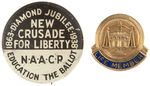 RARE NAACP 1938 BUTTON ISSUED FOR 75TH EMANCIPATION ANNIVERSARY AND "LIFE MEMBER" LAPEL PIN.