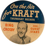 BING CROSBY 1930s RADIO PROGRAM SPONSOR'S PROMOTIONAL BUTTON.