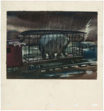 DUMBO’S MOTHER IN RAILROAD CAR CAGE ORIGINAL COLOR STORYBOARD ART.
