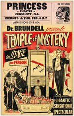 "DR. BRUNDELL PRESENTS THE TEMPLE OF MYSTERY" SPOOK SHOW WINDOW CARD.