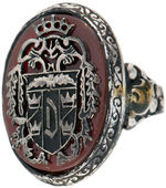 CREST OF DRACULA 1994-95 BLOOD STONE RING IN GOTHIC WOOD COFFIN FROM OVERSTREET COLLECTION.