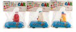 MARXIE CAR TRIO IN MARX SHIPPING CARTON WITH WALKING TOY PAIR.