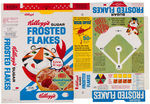 KELLOGG'S "FROSTED FLAKES" CEREAL BOX FLAT WITH BASEBALL GAME ON BACK PANEL.