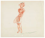 NOTED DISNEY ANIMATOR FRED MOORE SIGNED ORIGINAL ART STUDY OF PRETTY GIRL.